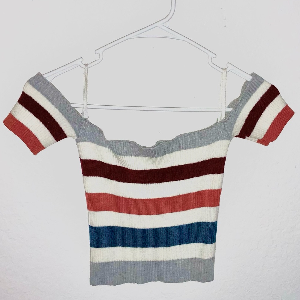 WINDSOR CROP OFF THE SHOULDER STRIPE TOP